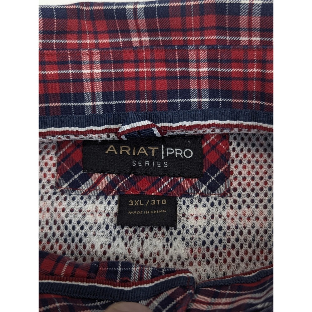 Ariat Pro Shirt Mens 3XL Long Sleeve Red White Blue Plaid Embroidered Western - Picture 7 of 11